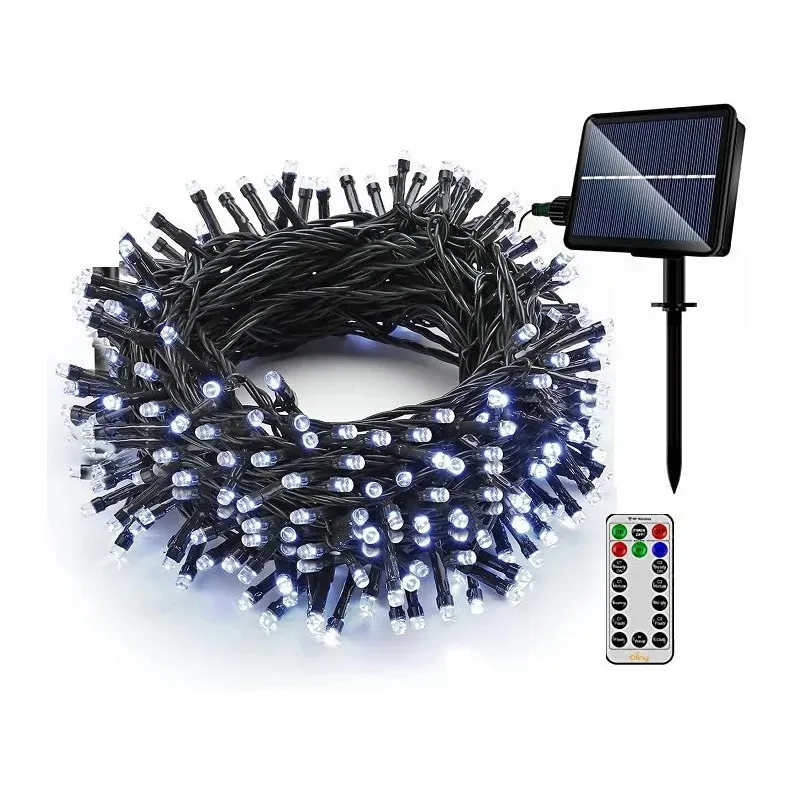 Instalatie solara decorativa, 300 LED-uri, alb rece, 33 m, telecomanda, panou solar mare2024