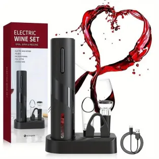 Set Deschizător de Sticle de Vin Electric Reîncărcabil USB și Tirbușon Automat, cu Accesorii Incluse