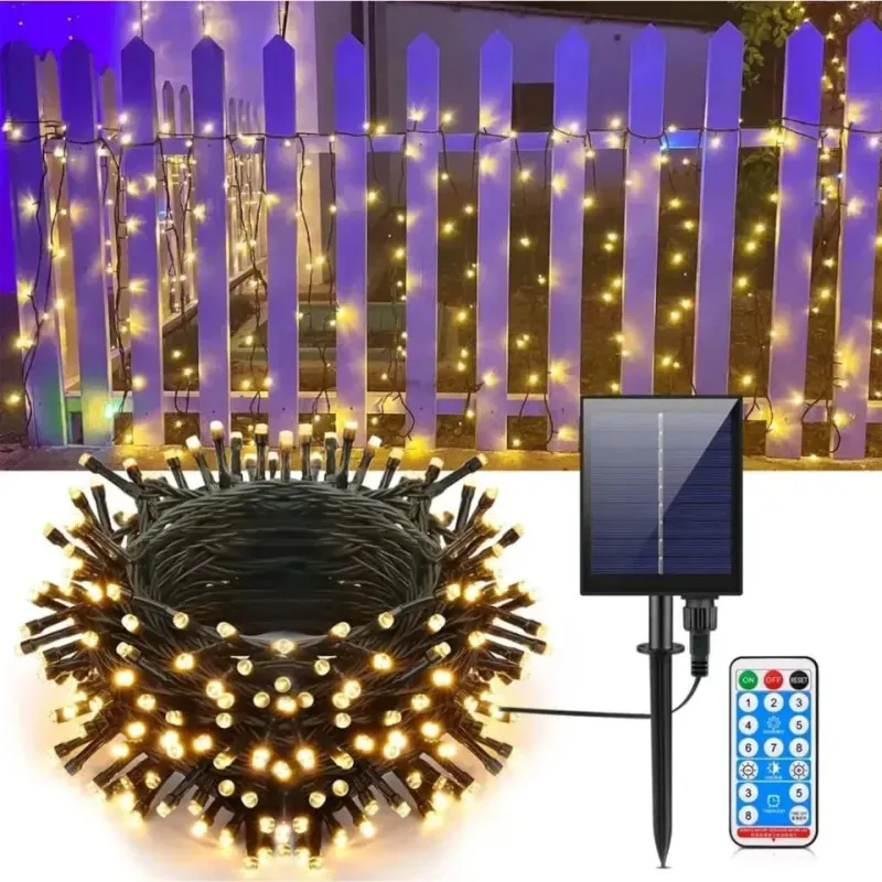 Instalație solară 500 LED – 50m Alb cald , panou mare, controler, alimentare solară + USB