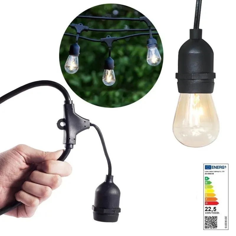 Ghirlanda Luminoasa, 10 Metri cu 20 Becuri, interconectabila, 2 filamente pe bec, 220V, alb cald