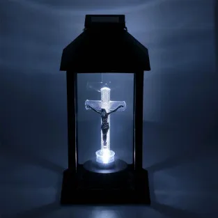 Felinar solar negru cu cruce LED, alimentare solara, autonomie automata