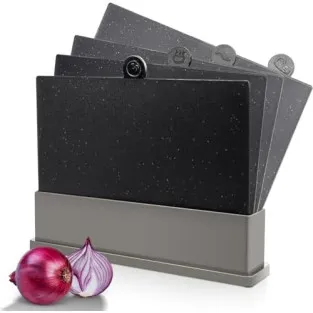 MASTERTOP Set 4 Tocătoare din Plastic pentru Bucătărie cu Suport Organizator și Rack de Scurgere, Fără BPA, Antiderapante, Lavab