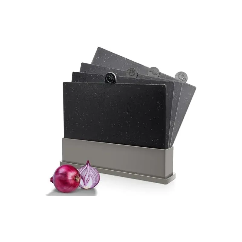 MASTERTOP Set 4 Tocătoare din Plastic pentru Bucătărie cu Suport Organizator și Rack de Scurgere, Fără BPA, Antiderapante, Lavab