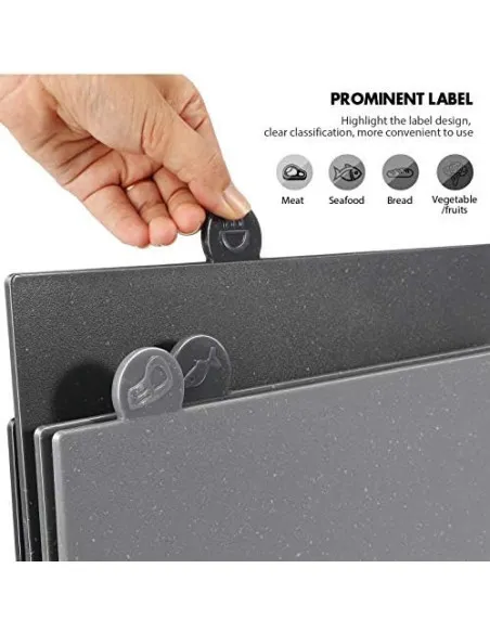 MASTERTOP Set 4 Tocătoare din Plastic pentru Bucătărie cu Suport Organizator și Rack de Scurgere, Fără BPA, Antiderapante, Lavab