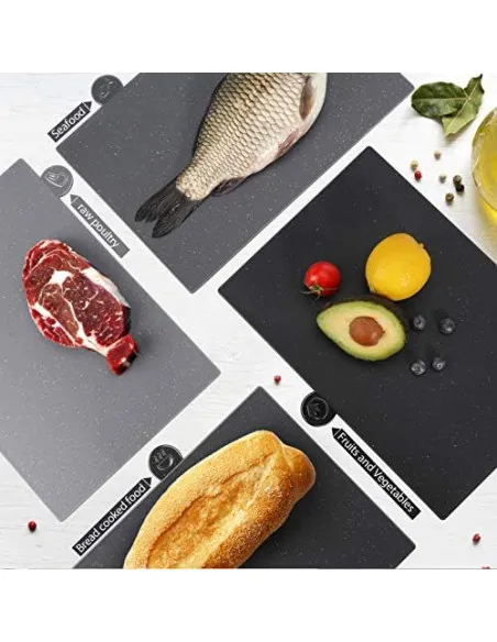 MASTERTOP Set 4 Tocătoare din Plastic pentru Bucătărie cu Suport Organizator și Rack de Scurgere, Fără BPA, Antiderapante, Lavab