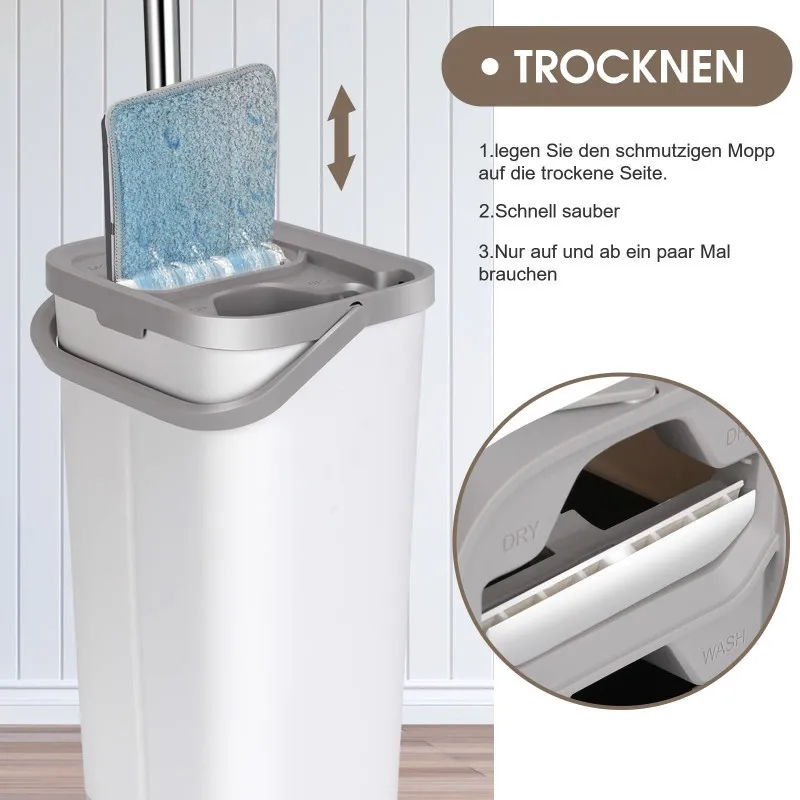 Set de mop MASTERTOP cu găleată, mop plat pentru podea cu mâner reglabil de 140 cm și 6 rezerve de mop din microfibră, găleată d