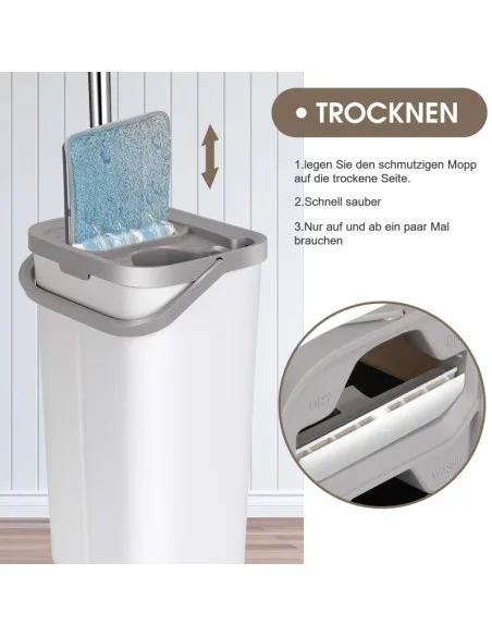 Set de mop MASTERTOP cu găleată, mop plat pentru podea cu mâner reglabil de 140 cm și 6 rezerve de mop din microfibră, găleată d