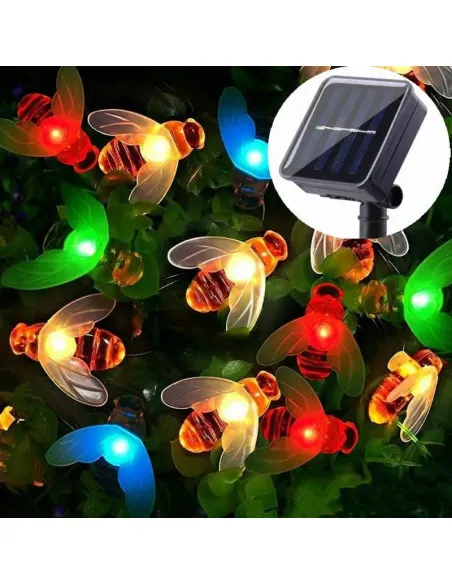 Instalatie solara albinute, 50 led-uri, multicolor, senzor de lumina