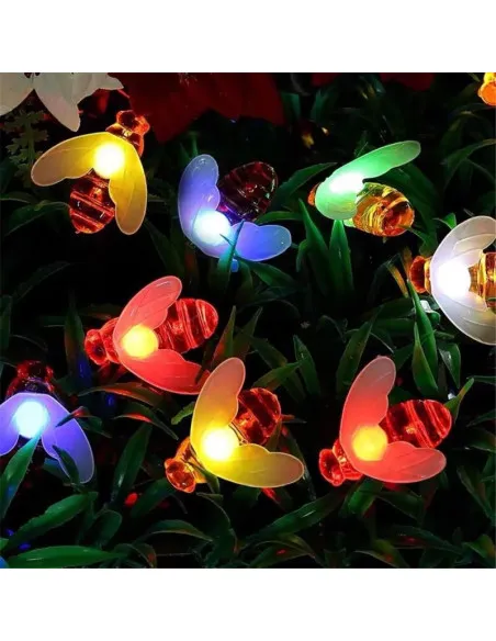 Instalatie solara albinute, 50 led-uri, multicolor, senzor de lumina