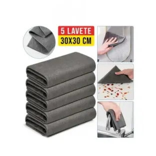 Set 5 Lavete Magice Microfibra 30x30 | Curățare Fără Scame