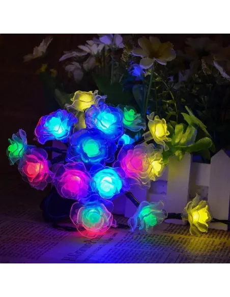 Instalatie solara 50 LED trandafiri, multicolor