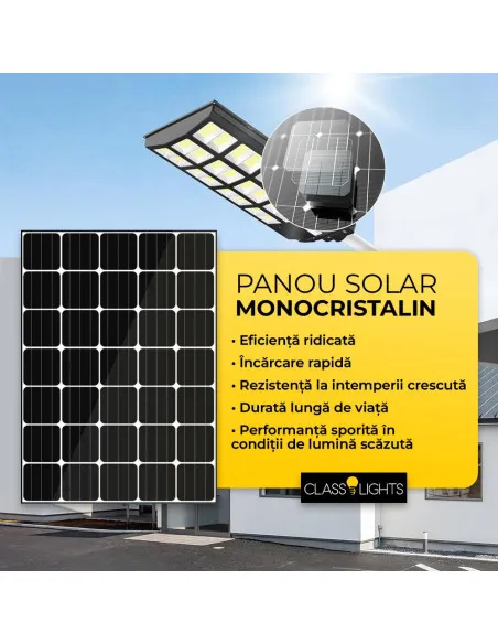 Lampa solara stradala dubla Jortan 2000W, telecomanda, suport metalic