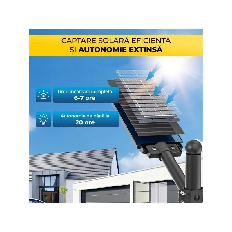 Lampa solara stradala dubla Jortan 2000W, telecomanda, suport metalic