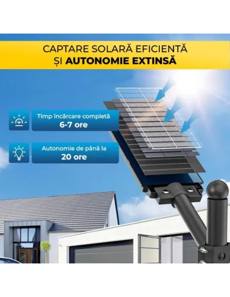 Lampa solara stradala dubla Jortan 2000W, telecomanda, suport metalic