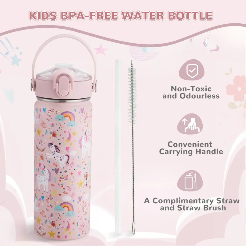 Sticlă Inox Copii cu Pai și Mâner BPA-Free 550ml