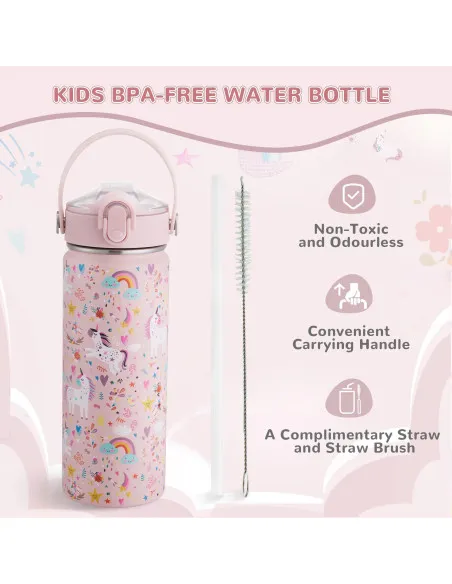 Sticlă Inox Copii cu Pai și Mâner BPA-Free 550ml