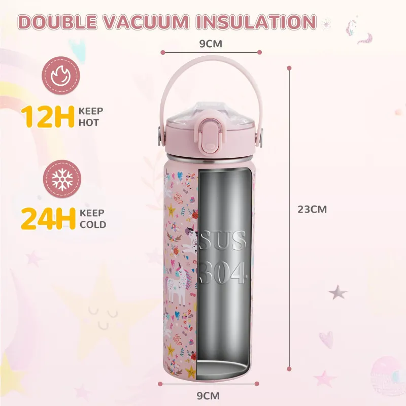 Sticlă Inox Copii cu Pai și Mâner BPA-Free 550ml