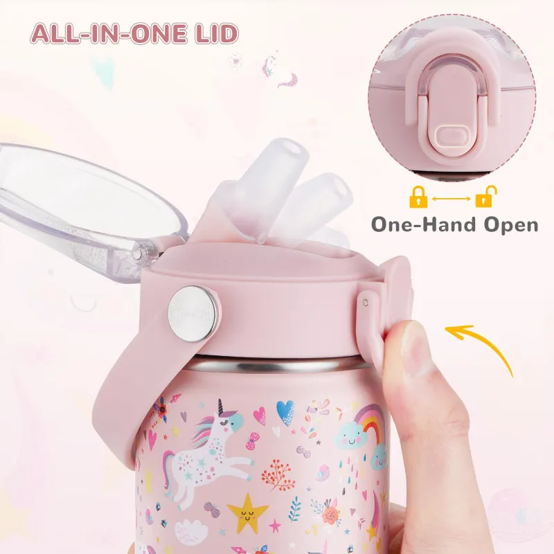 Sticlă Inox Copii cu Pai și Mâner BPA-Free 550ml