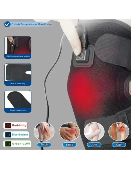 Genunchieră cu Încălzire Electrică, Flexibilă, Port USB, Culoare Neagră