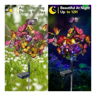Set 2x lampa solara decorativa Fluturi, Led, multicolor, IP66, 70cm