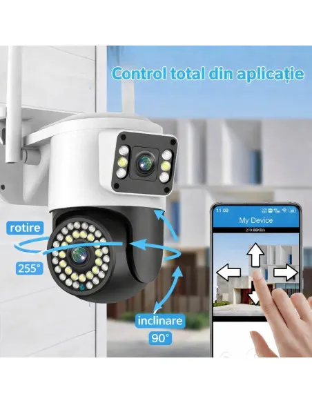 Camera Supraveghere WiFi JORTAN JT-8696QJ, 6MP, Rotire 360°, Vedere Nocturna Color, 2 Antene, Port Ethernet, Waterproof, Exterio