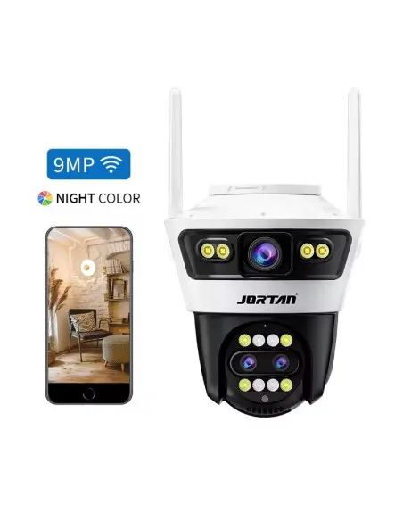 Camera Jortan4 Dubla, Conexiune Wifi, 2 Lentile V,Full HD, Interior/Exterior, Recunoastere faciala IP66 + CARD 32GB