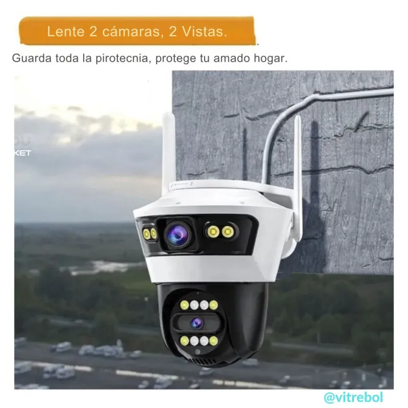 Camera Jortan4 Dubla, Conexiune Wifi, 2 Lentile V,Full HD, Interior/Exterior, Recunoastere faciala IP66 + CARD 32GB