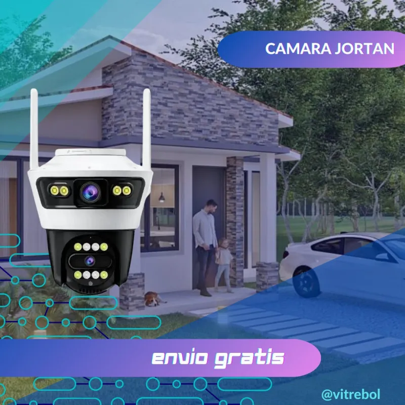 Camera Jortan4 Dubla, Conexiune Wifi, 2 Lentile V,Full HD, Interior/Exterior, Recunoastere faciala IP66 + CARD 32GB