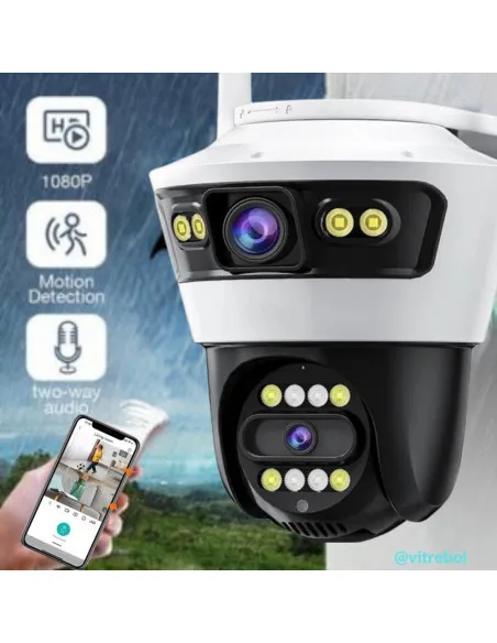 Camera Jortan4 Dubla, Conexiune Wifi, 2 Lentile V,Full HD, Interior/Exterior, Recunoastere faciala IP66 + CARD 32GB