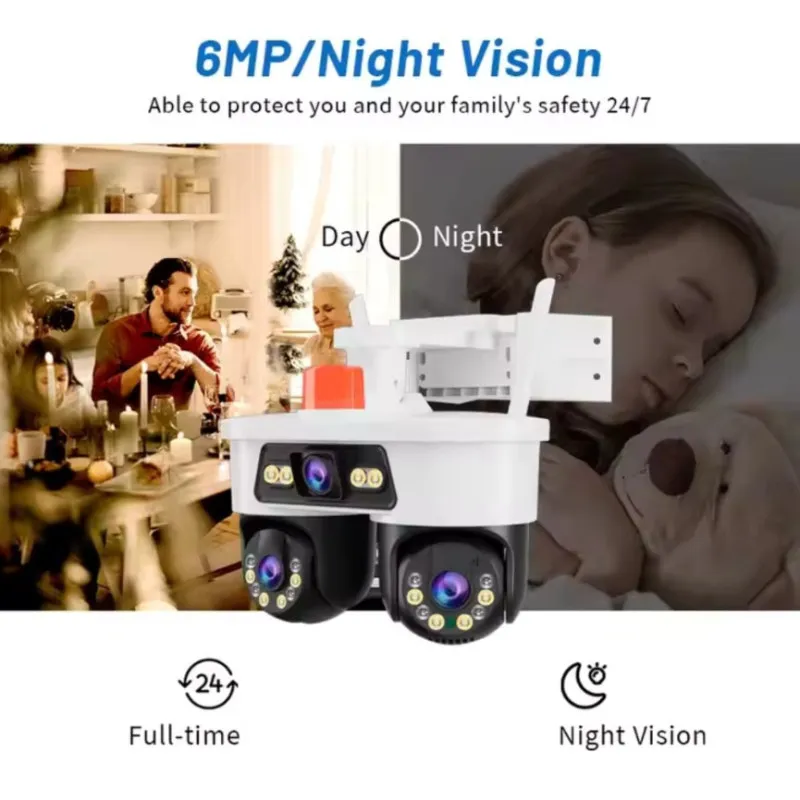 Camera Supraveghere Tripla WiFi JORTAN 8, 9MP, Triple Lens, Rotire 360°, Alarma, Vedere Nocturna Color, Ethernet, Waterproof
