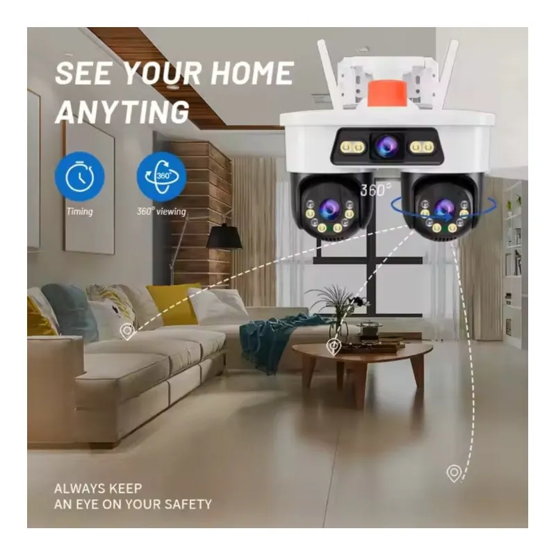 Camera Supraveghere Tripla WiFi JORTAN 8, 9MP, Triple Lens, Rotire 360°, Alarma, Vedere Nocturna Color, Ethernet, Waterproof