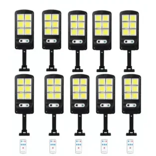 Set 10 x Lampa solara 8 celule, cu incarcare solara, 100W, 160 LED-uri COB, telecomanda