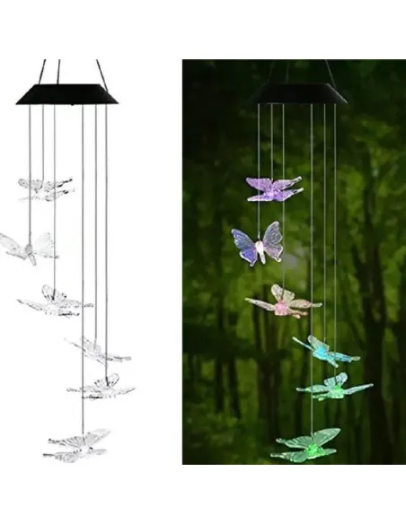Decoratiune cu 6 fluturi incarcare solara si jocuri de lumini pentru gradina