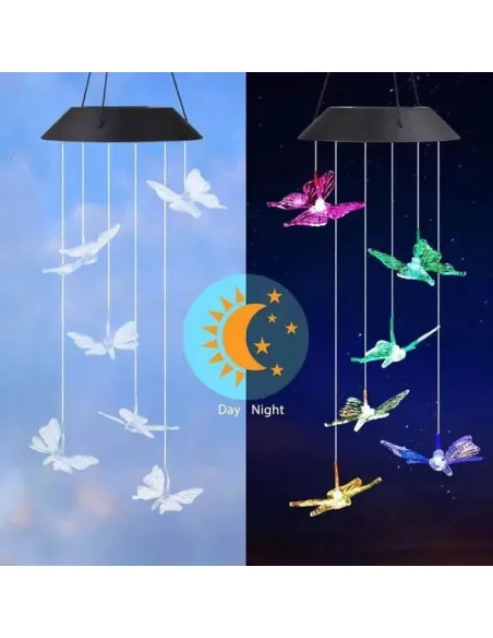 Decoratiune cu 6 fluturi incarcare solara si jocuri de lumini pentru gradina