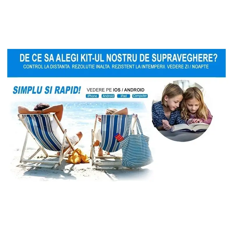 Sistem de supraveghere AHD cu 4 camere IR, de exterior/interor