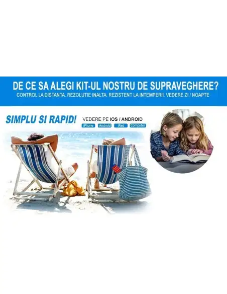 Sistem de supraveghere AHD cu 4 camere IR, de exterior/interor