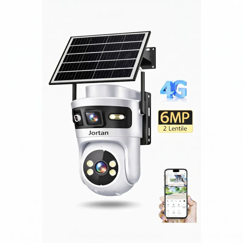 Camera Supraveghere 4G Solar JORTAN JT-9682, 6MP, Panou Solar 7.5W, Vedere Nocturna Color, Alarma Inteligenta, Type-C, Alb