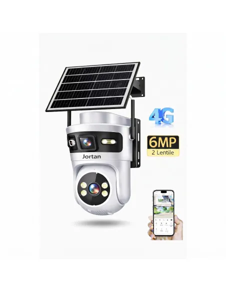 Camera Supraveghere 4G Solar JORTAN JT-9682, 6MP, Panou Solar 7.5W, Vedere Nocturna Color, Alarma Inteligenta, Type-C, Alb