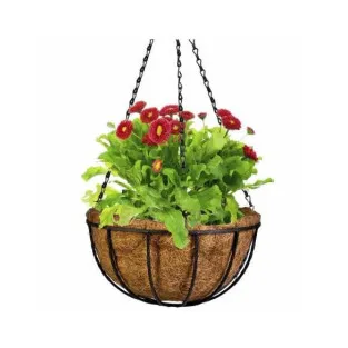 Suport pentru ghiveci cu lant, rotund, Otel, Fibra Cocos, 30x14cm