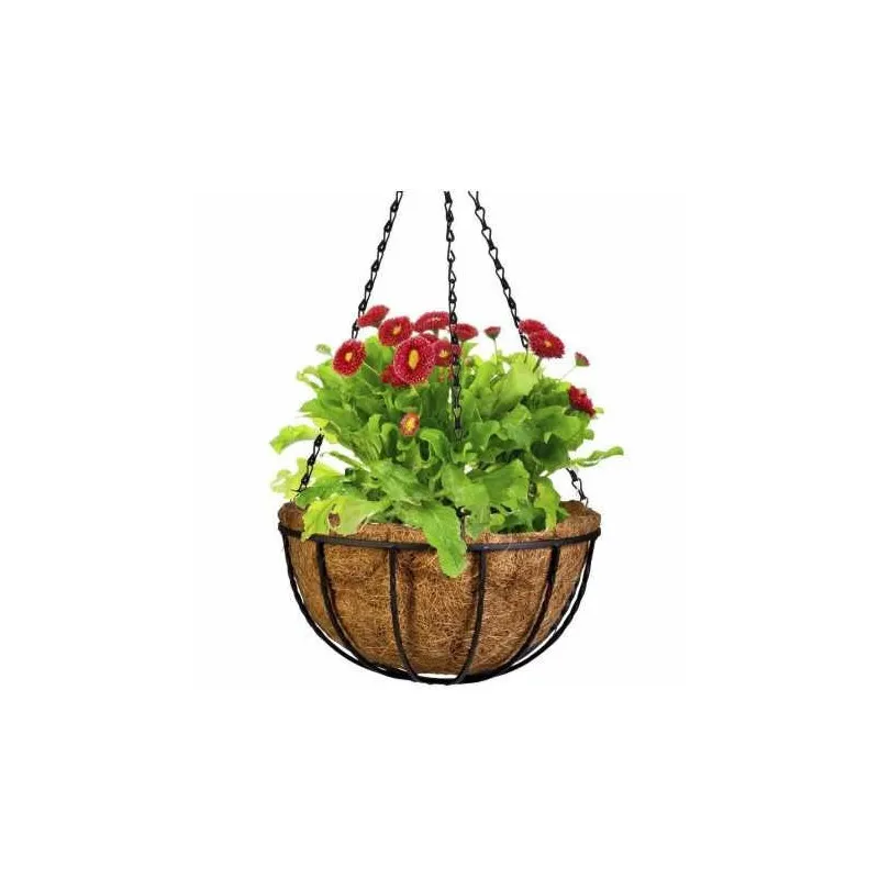 Suport pentru ghiveci cu lant, rotund, Otel, Fibra Cocos, 30x14cm
