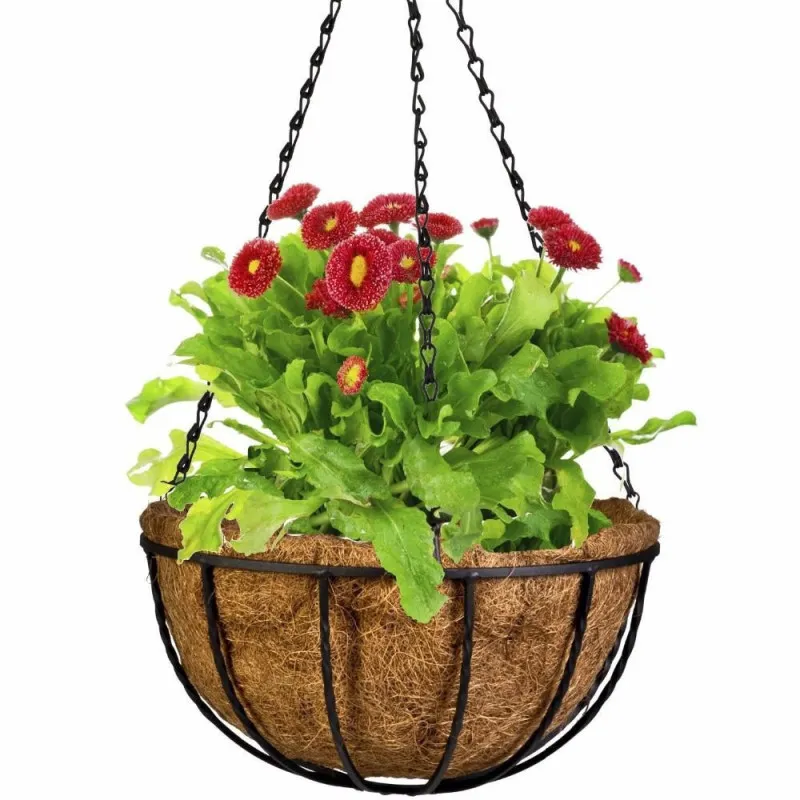 Suport pentru ghiveci cu lant, rotund, Otel, Fibra Cocos, 30x14cm
