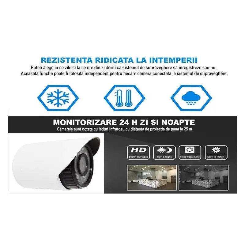 Sistem de supraveghere AHD cu 4 camere IR, de exterior/interor