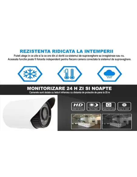 Sistem de supraveghere AHD cu 4 camere IR, de exterior/interor