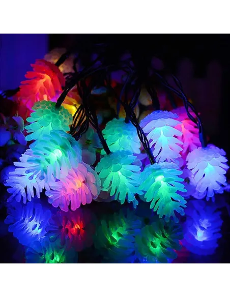 Instalatie solara cu Conuri de brad, 50 LED-uri, multicolor, 8 jocuri de lumini, 5m