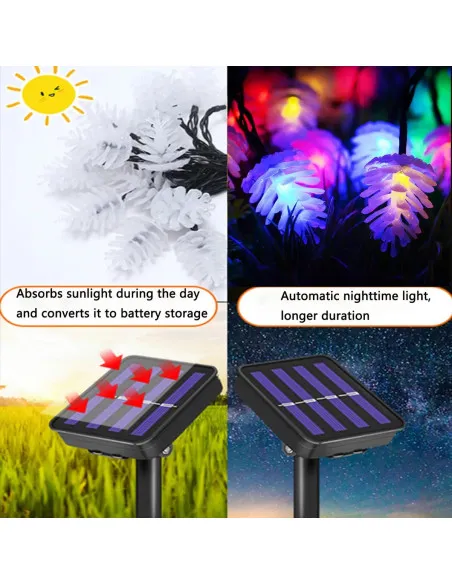 Instalatie solara cu Conuri de brad, 50 LED-uri, multicolor, 8 jocuri de lumini, 5m