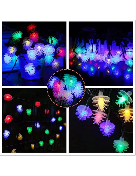 Instalatie solara cu Conuri de brad, 50 LED-uri, multicolor, 8 jocuri de lumini, 5m