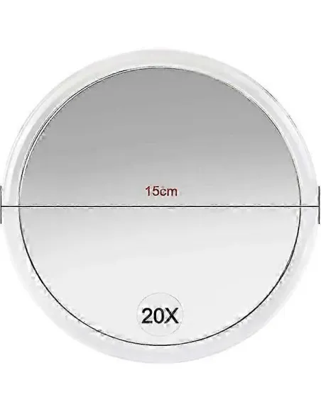 Oglindă Portabilă 20X cu Ventuze – Compactă, Alb, Diametru 15 cm