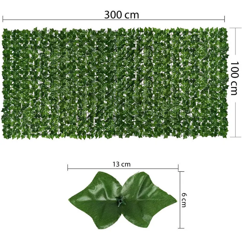 Gard artificial verde cu frunze, 300x100cm