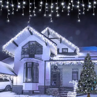 Instalatie Craciun Turturi, 20 m, 500 Led-uri, 8 jocuri de lumini, Perdea, Franjuri, Exterior/Interior, Fir Alb, Interconectabil