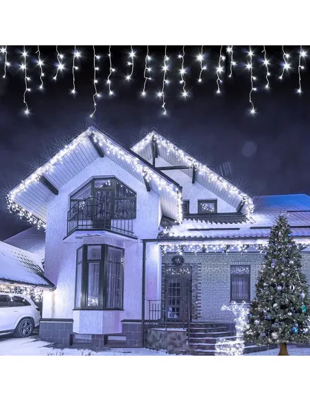 Instalatie Craciun Turturi, 20 m, 500 Led-uri, 8 jocuri de lumini, Perdea, Franjuri, Exterior/Interior, Fir Alb, Interconectabil